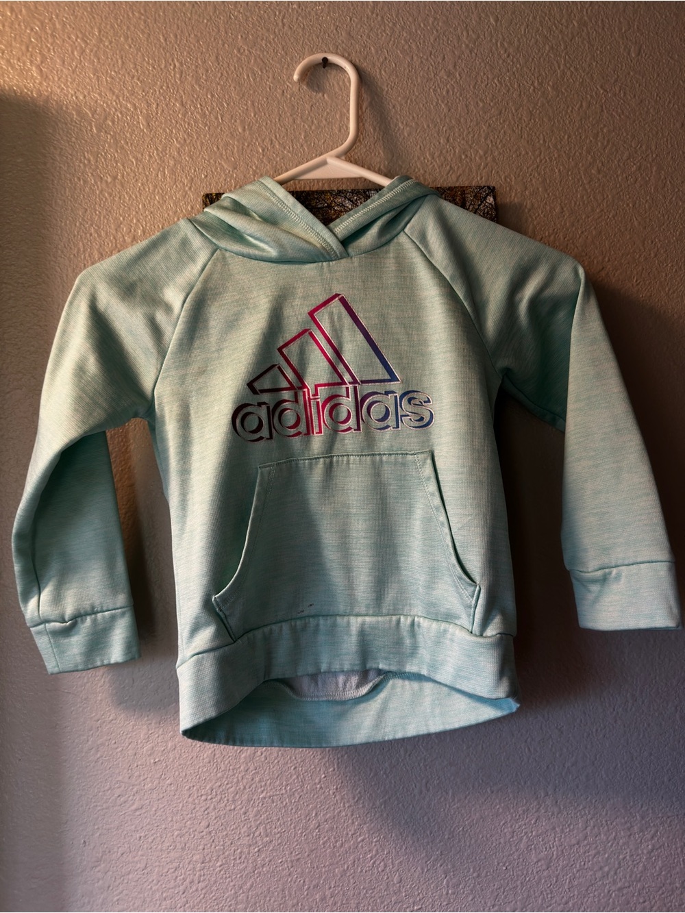 adidas Mint Green Girls' Hooded Pullover Sweatshirt with Gradient Logo